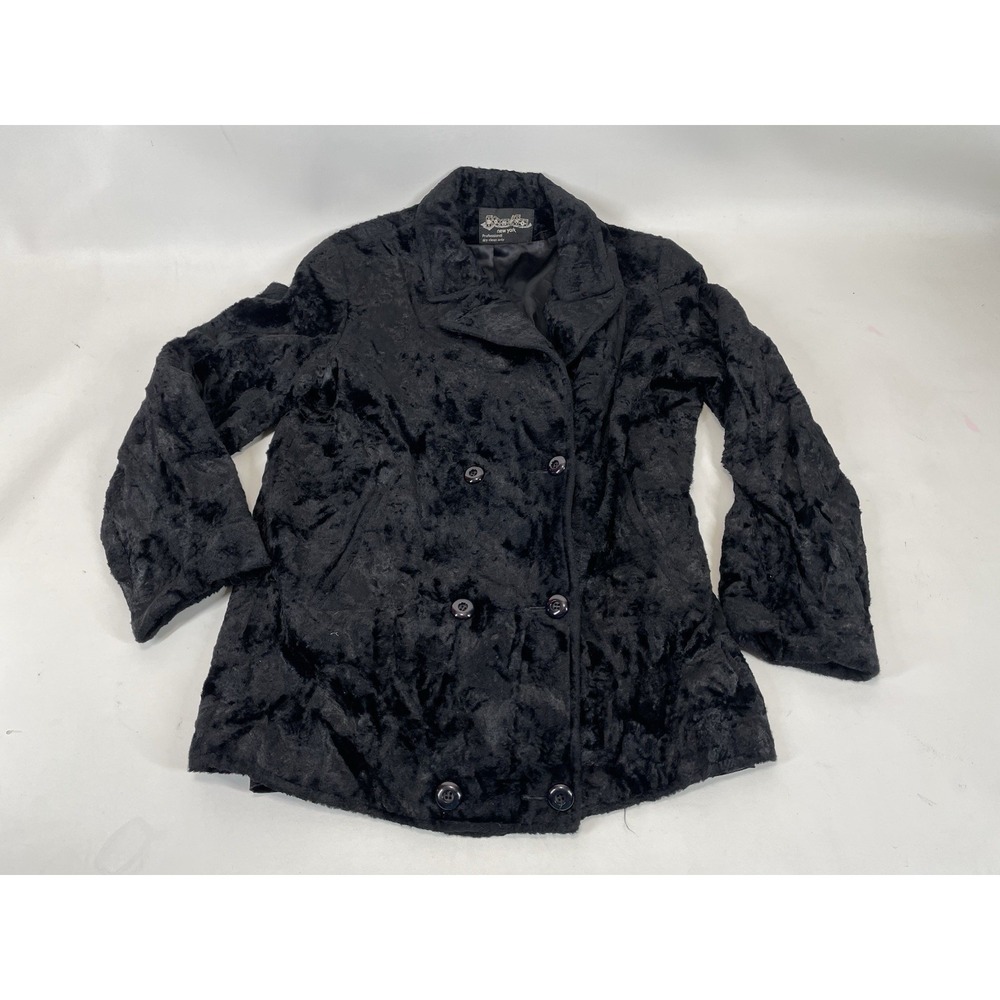 Domino New York Crushed Velvet Peacoat Jacket Womens Size XL Black VTG